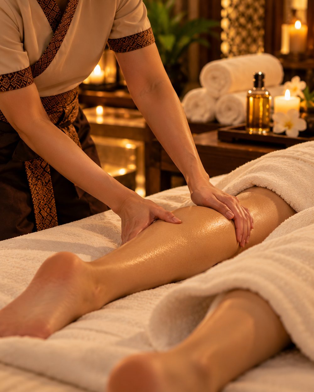 Therapist massaging a client's calf muscle